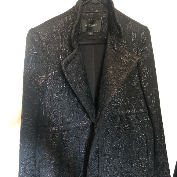 Jill Stuart Black Brocade Floral Coat Size 6 - Picture 7 of 7